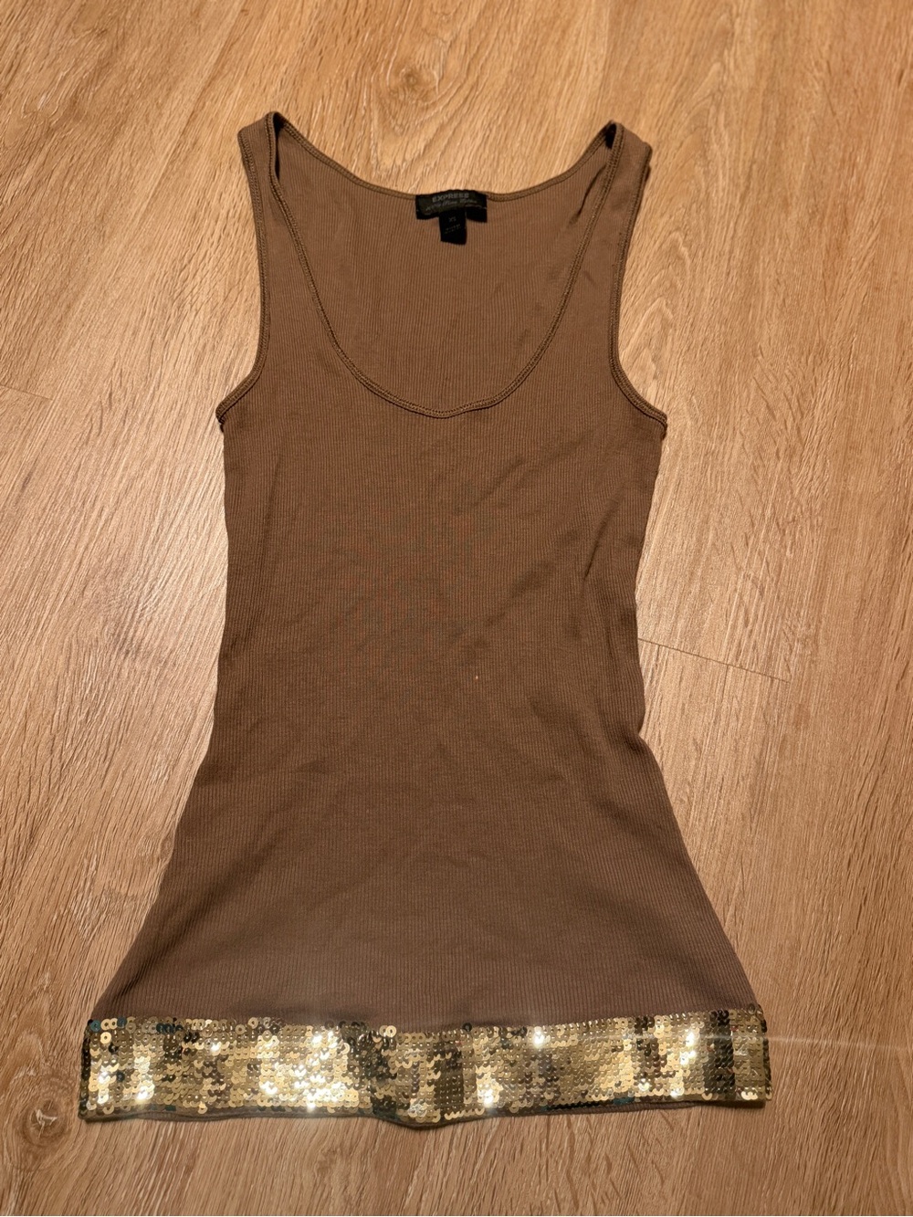 Vintage Express Brown Sequin Hem Tank Top - Casual to Dressy 90s Fashion